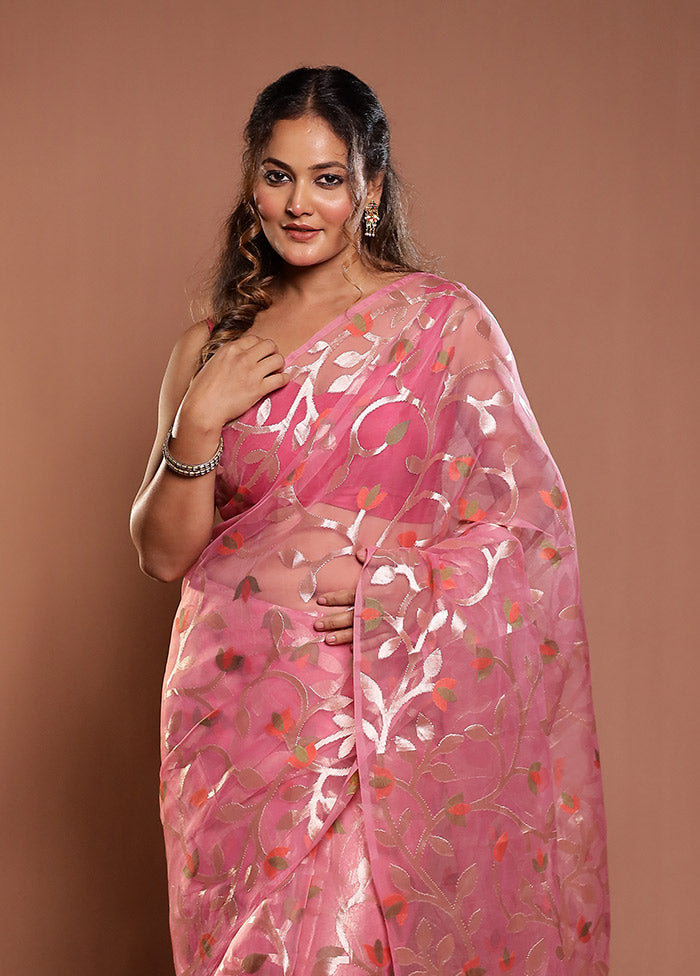 Pink Organza Saree With Blouse Piece