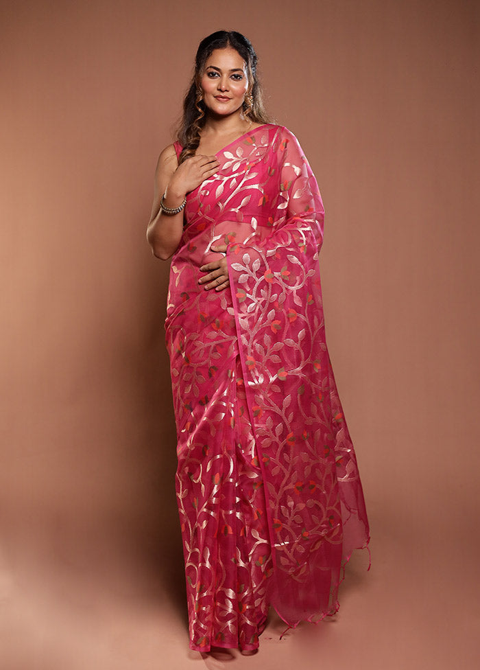 Pink Organza Saree With Blouse Piece