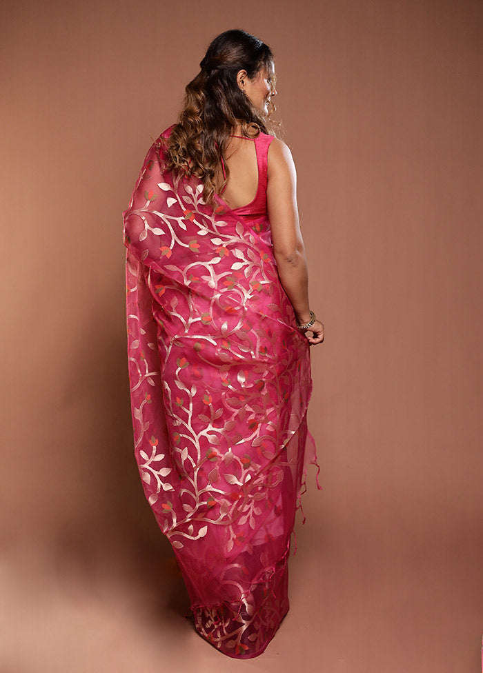 Pink Organza Saree With Blouse Piece
