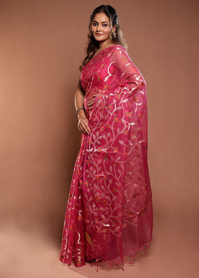 Pink Organza Saree With Blouse Piece