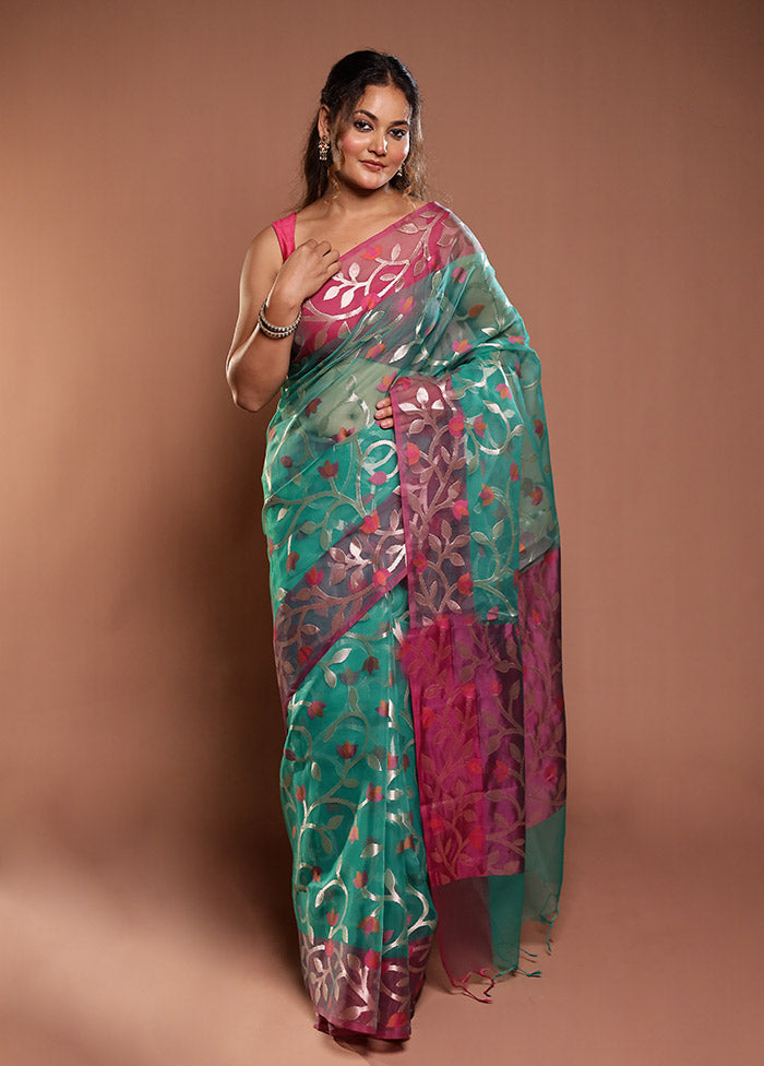 Green Organza Saree With Blouse Piece