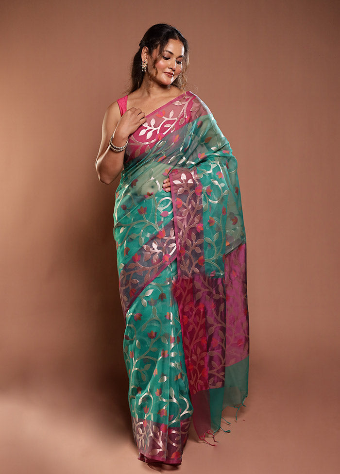 Green Organza Saree With Blouse Piece