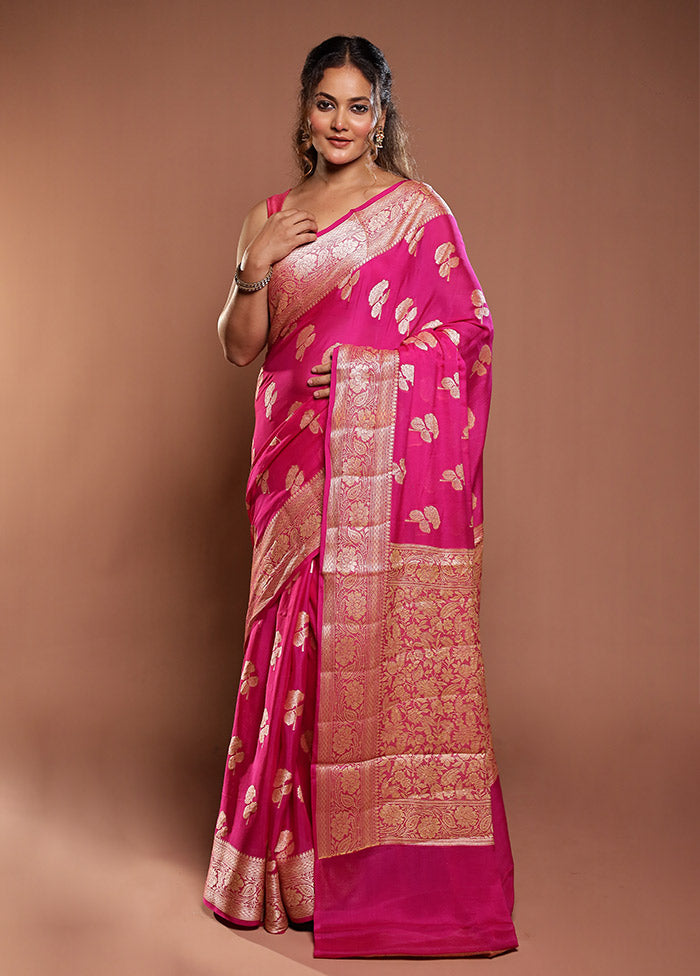 Pink Handloom Pure Georgette Saree With Blouse Piece