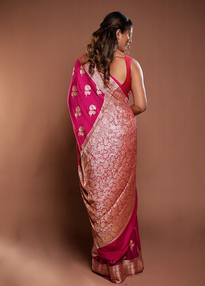 Pink Handloom Pure Georgette Saree With Blouse Piece