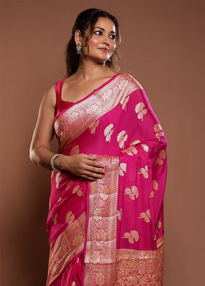 Pink Handloom Pure Georgette Saree With Blouse Piece