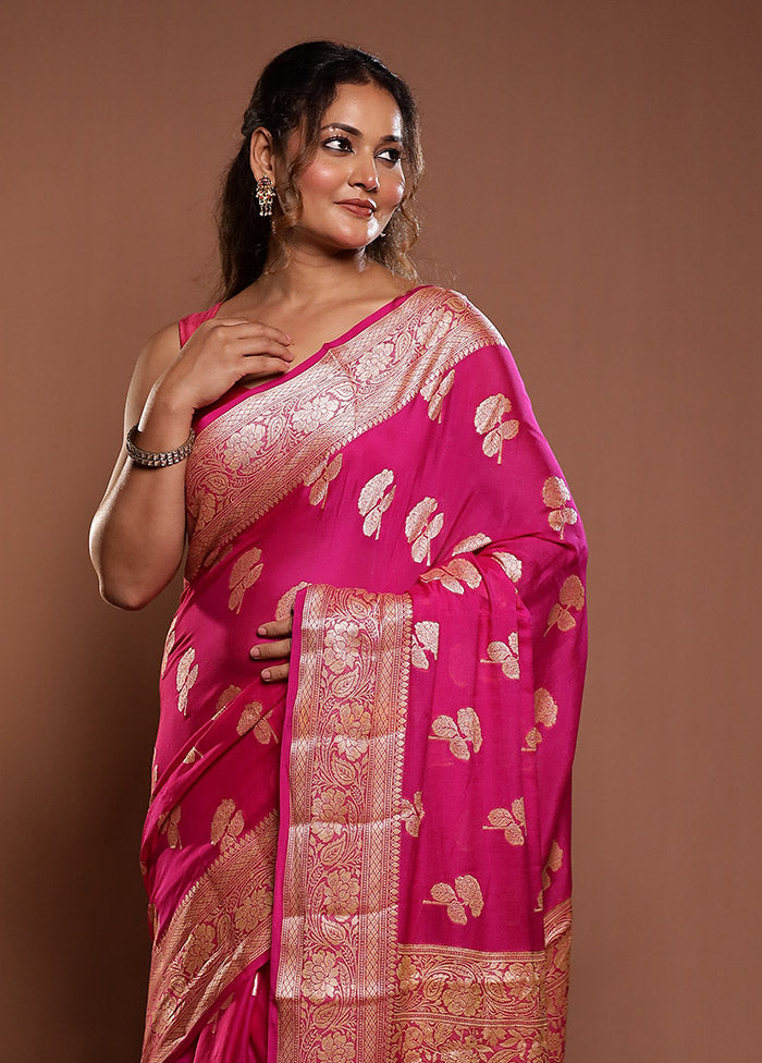 Pink Handloom Pure Georgette Saree With Blouse Piece