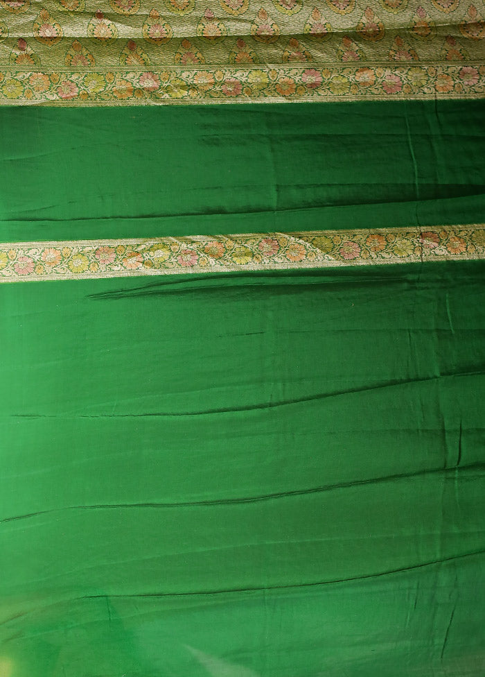 Green Handloom Pure Georgette Saree With Blouse Piece