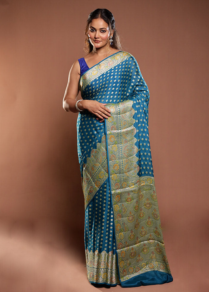 Blue Handloom Pure Georgette Saree With Blouse Piece