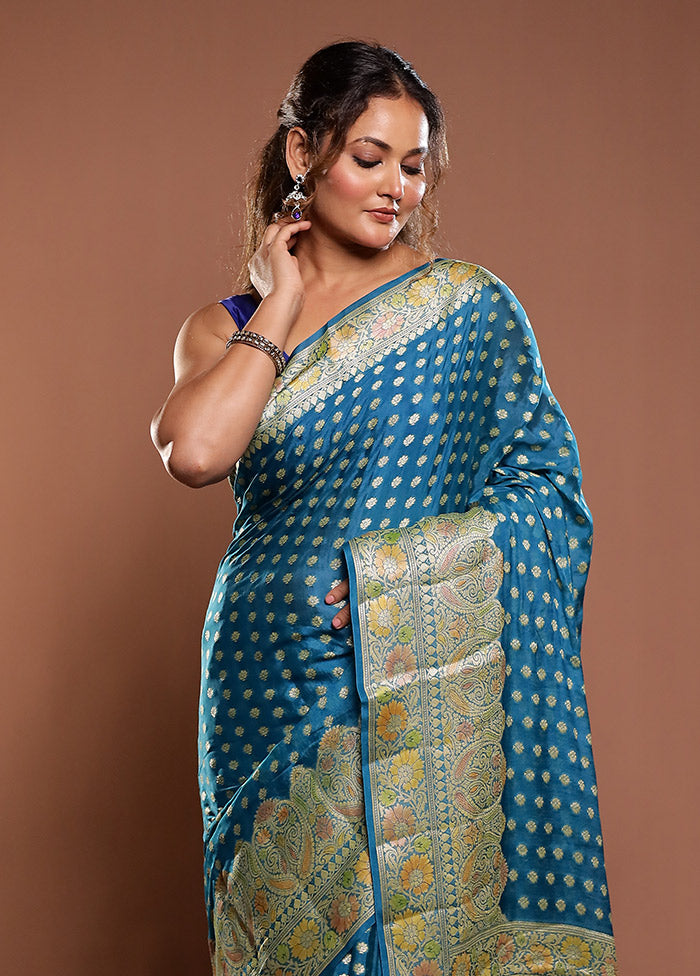 Blue Handloom Pure Georgette Saree With Blouse Piece