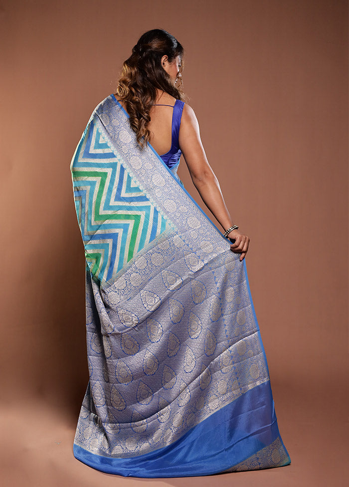 Blue Handloom Pure Georgette Saree With Blouse Piece