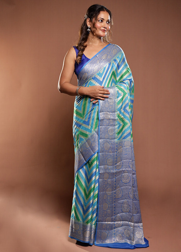 Blue Handloom Pure Georgette Saree With Blouse Piece
