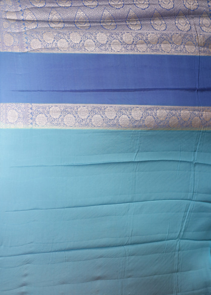 Blue Handloom Pure Georgette Saree With Blouse Piece
