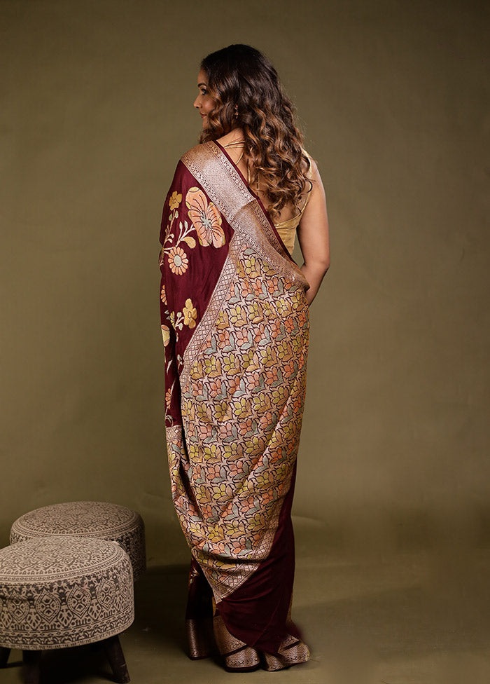 Brown Handloom Pure Georgette Saree With Blouse Piece