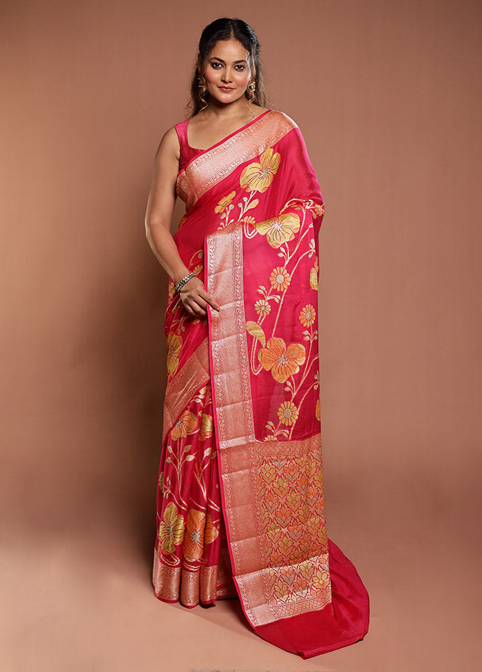 Pink Handloom Pure Georgette Saree With Blouse Piece