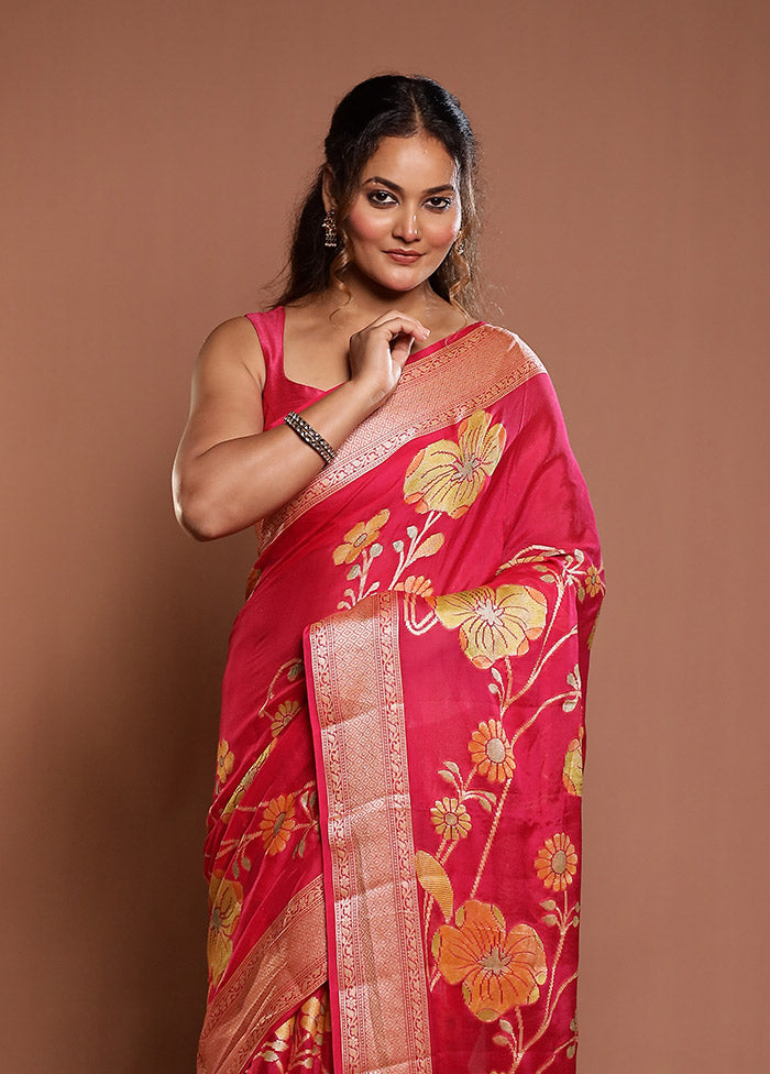 Pink Handloom Pure Georgette Saree With Blouse Piece