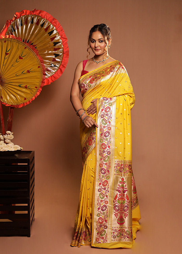 Yellow Katan Silk Saree With Blouse Piece