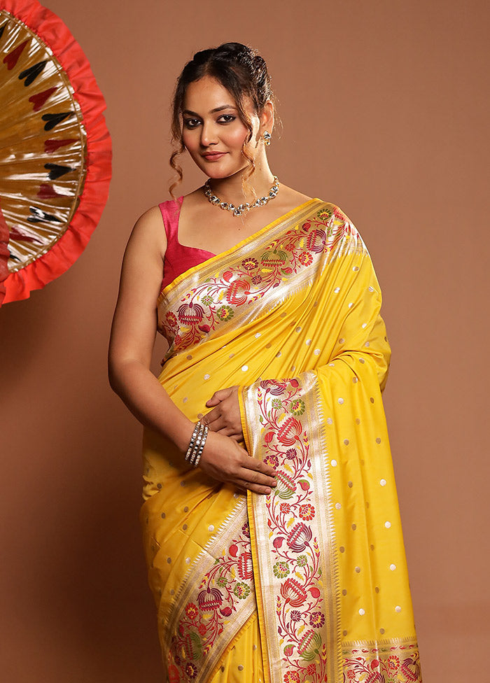 Yellow Katan Silk Saree With Blouse Piece