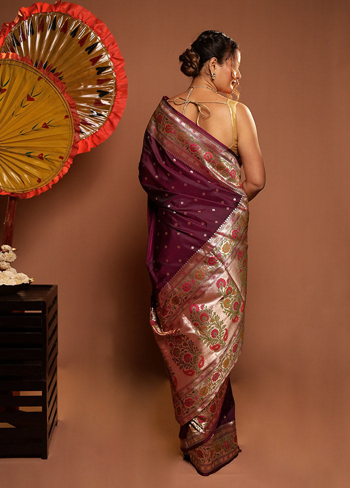 Purple Katan Silk Saree With Blouse Piece