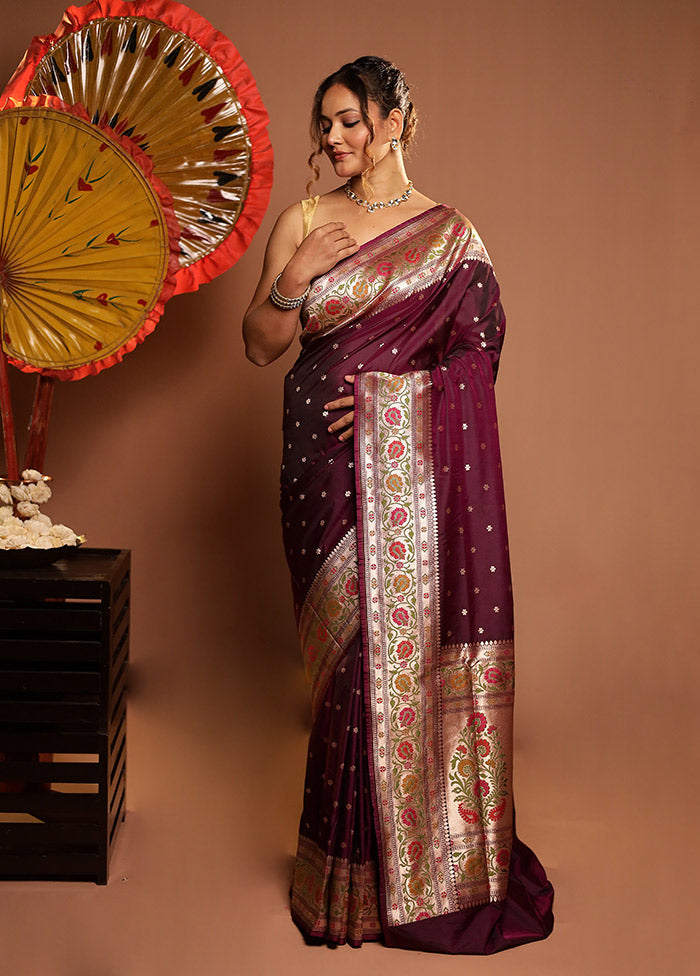 Purple Katan Silk Saree With Blouse Piece
