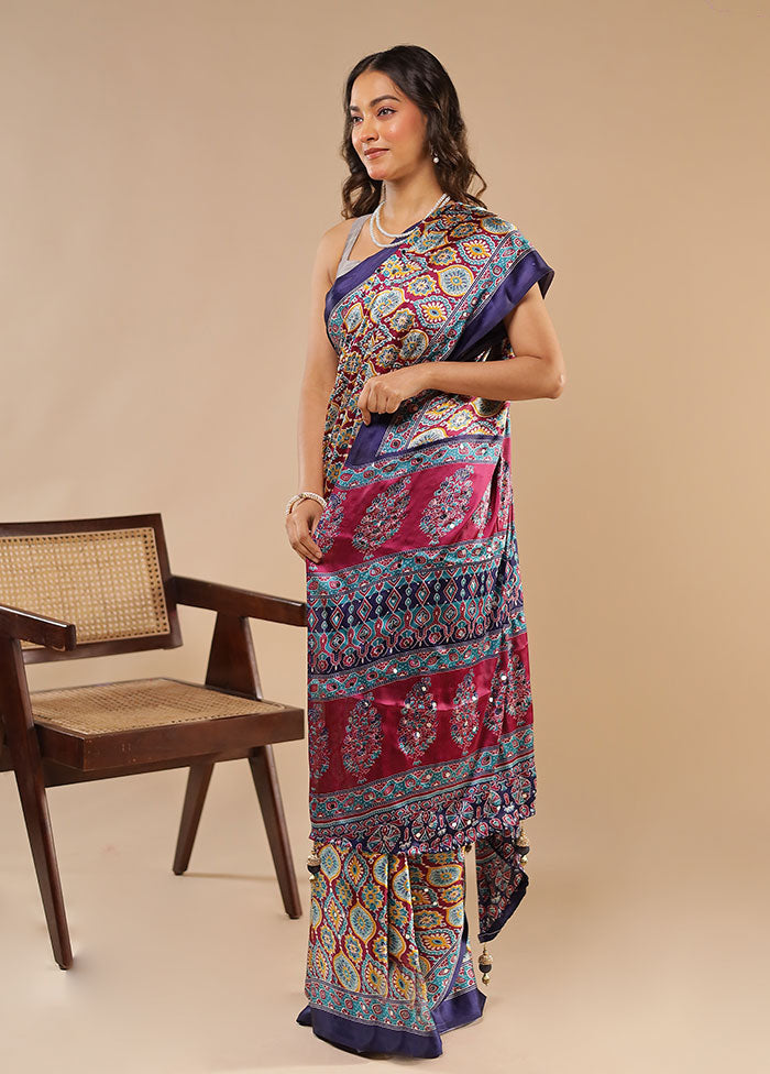 Multicolor Modal Silk Saree With Blouse Piece