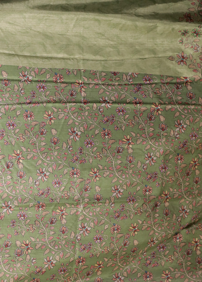 Green Tussar Silk Saree With Blouse Piece