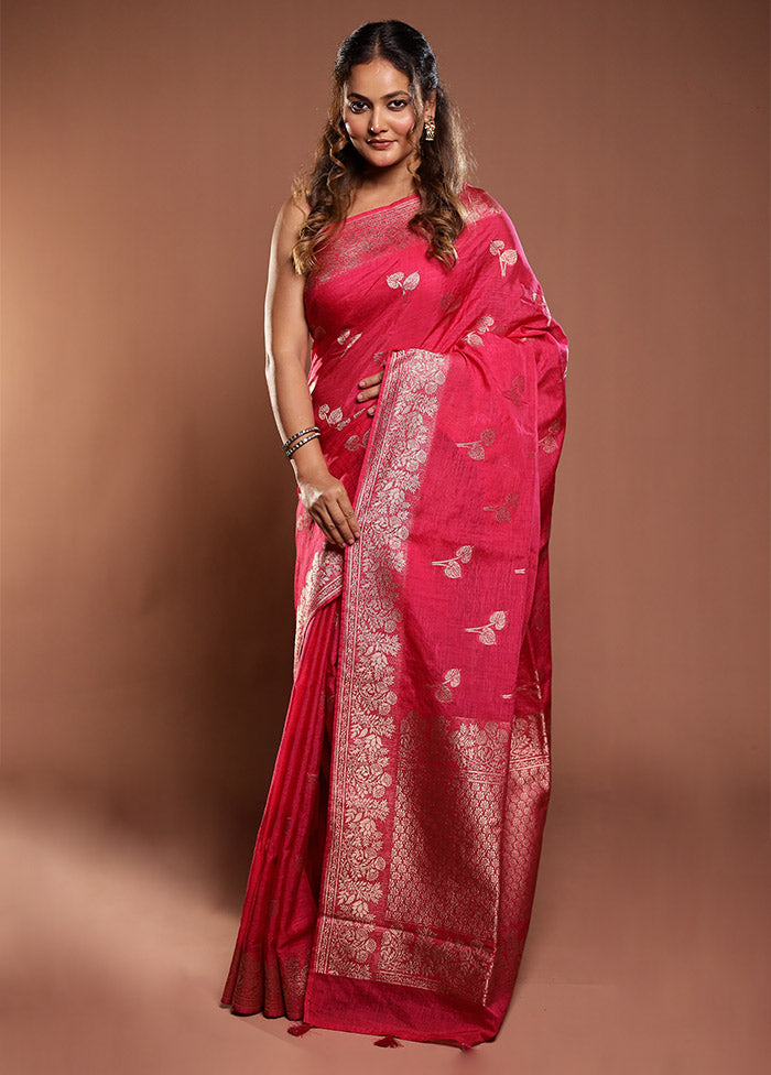 Pink Dupion Silk Saree With Blouse Piece