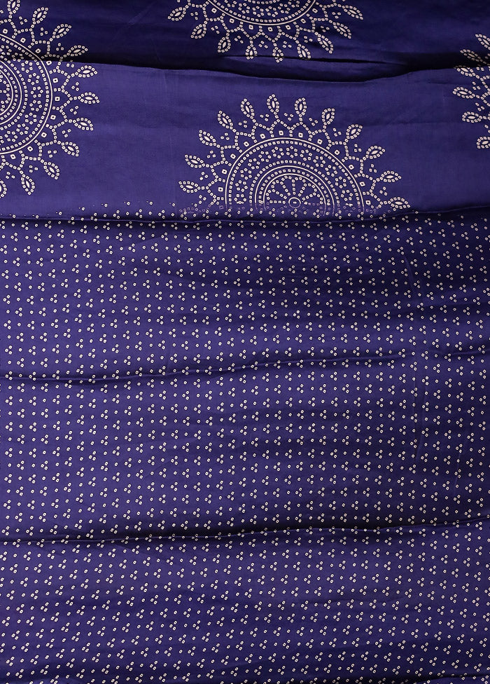 Blue Printed Silk Saree Without Blouse Piece