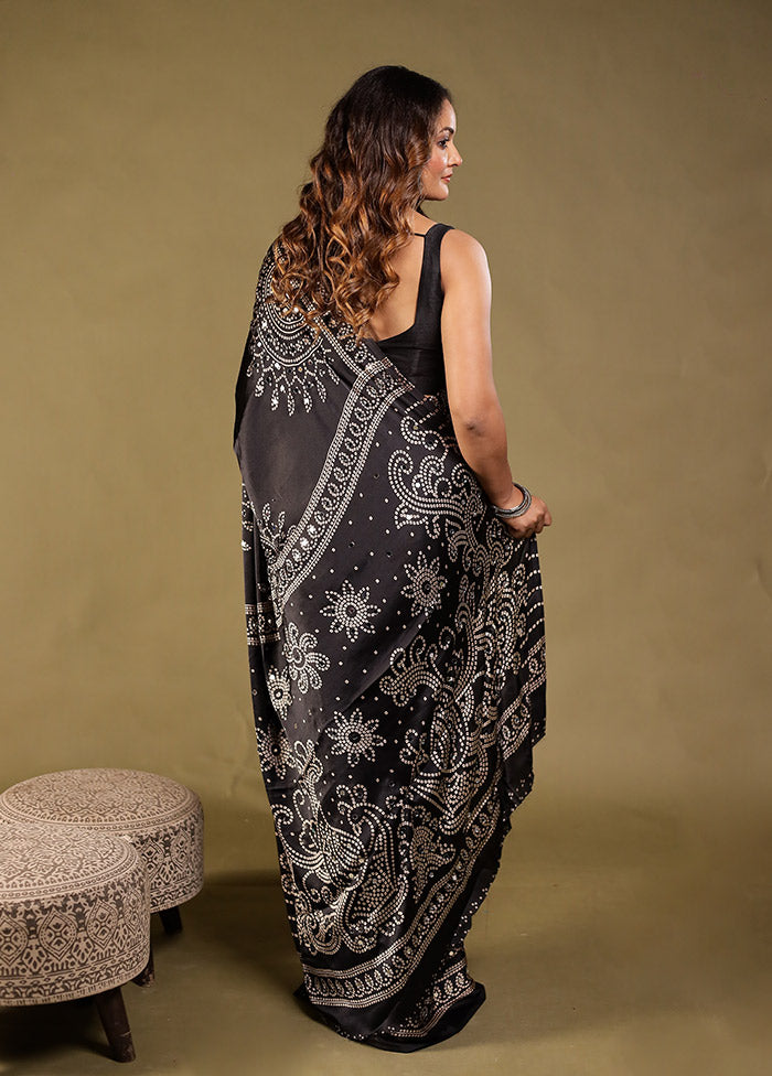 Black Printed Silk Saree Without Blouse Piece