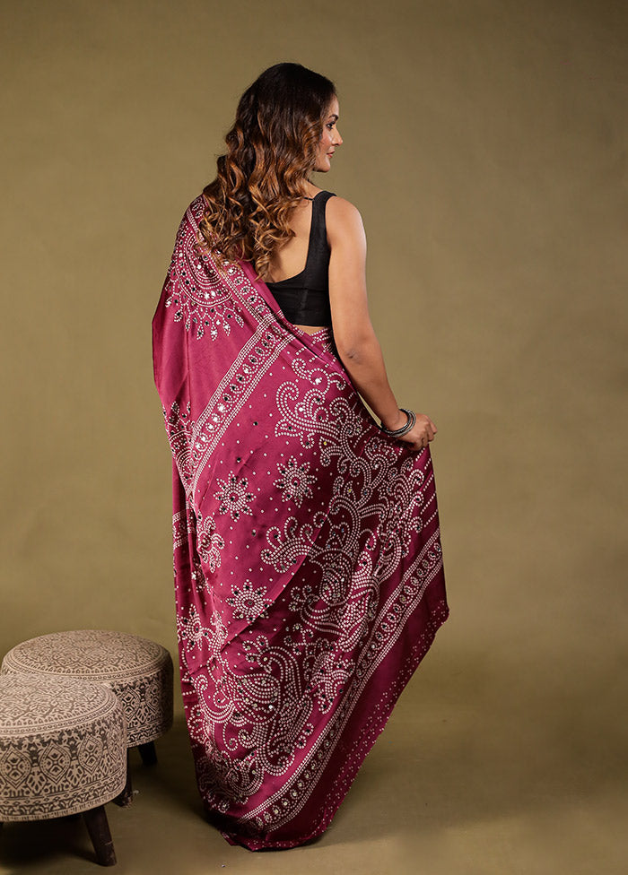 Purple Printed Silk Saree Without Blouse Piece