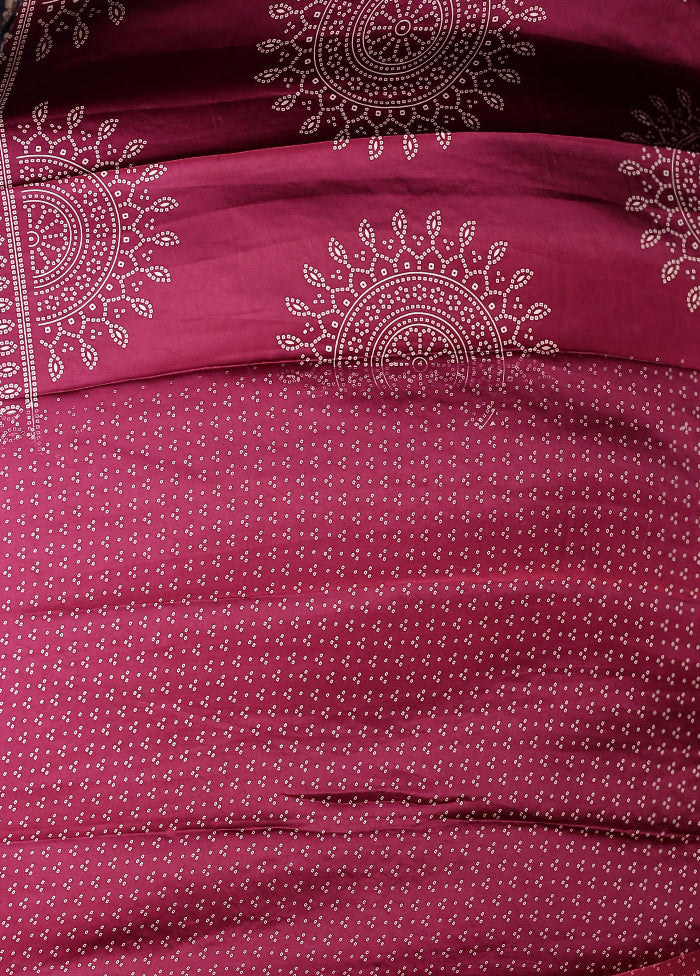 Purple Printed Silk Saree Without Blouse Piece