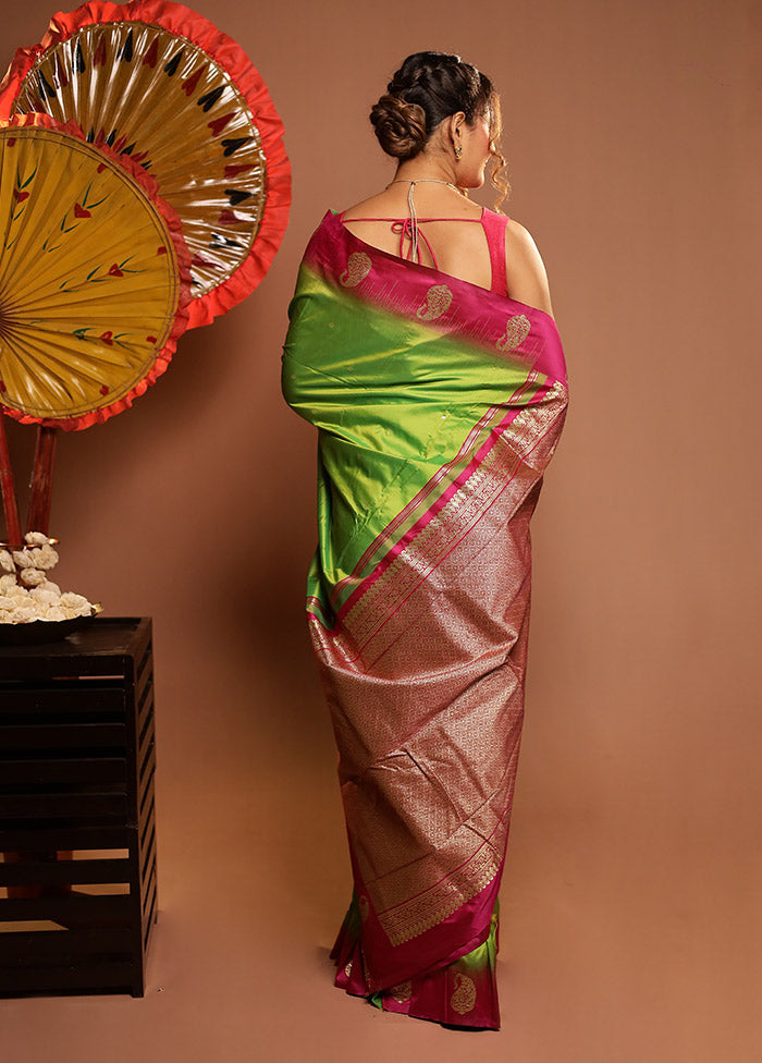 Green Kanjivaram Silk Saree With Blouse Piece