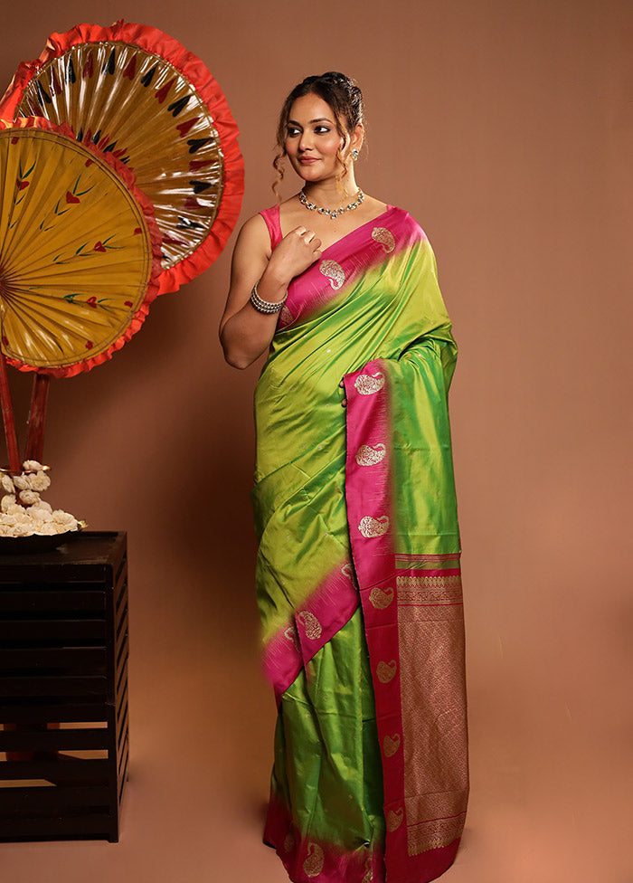 Green Kanjivaram Silk Saree With Blouse Piece