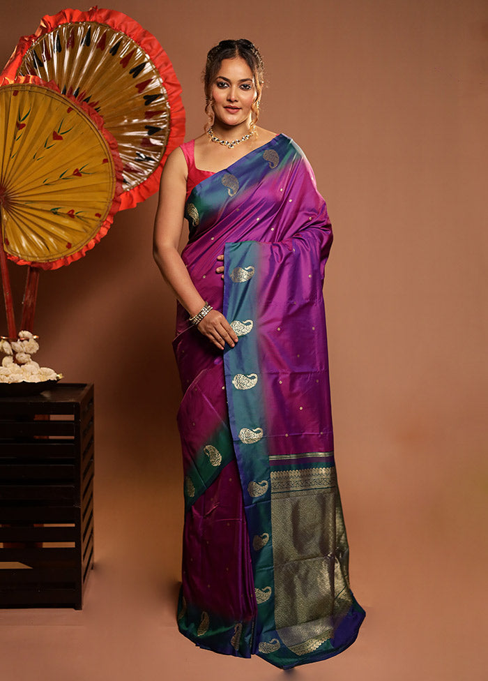 Purple Kanjivaram Silk Saree With Blouse Piece