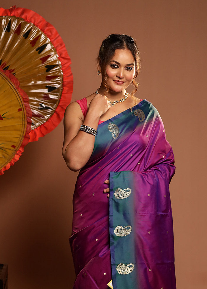 Purple Kanjivaram Silk Saree With Blouse Piece