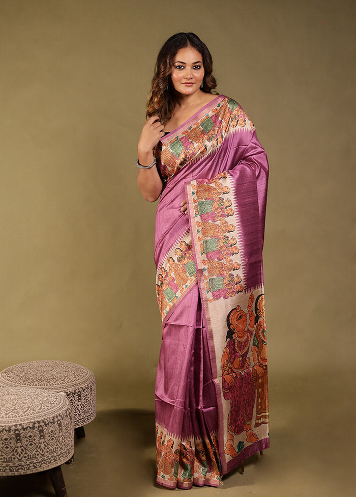 Purple Tussar Silk Saree With Blouse Piece