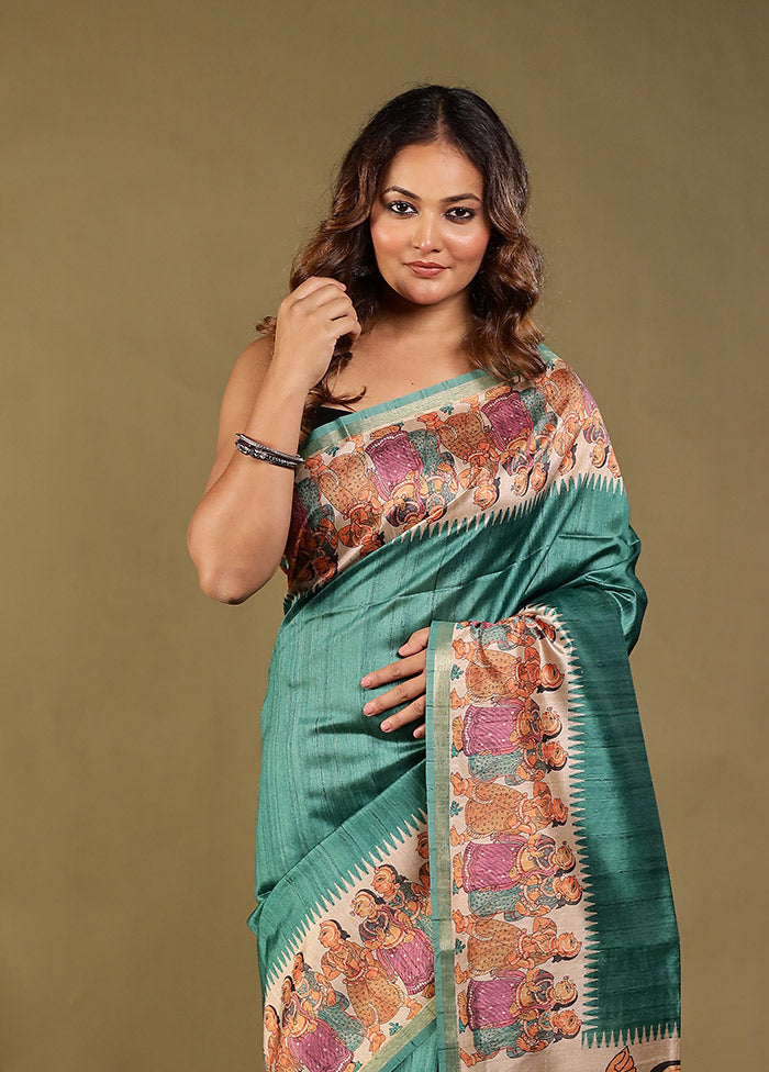 Green Tussar Silk Saree With Blouse Piece