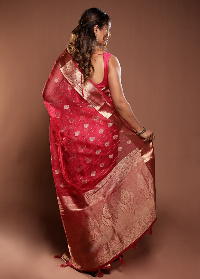 Red Organza Saree With Blouse Piece