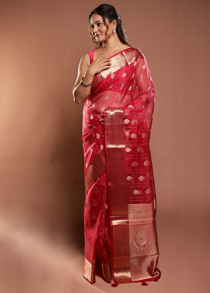 Red Organza Saree With Blouse Piece