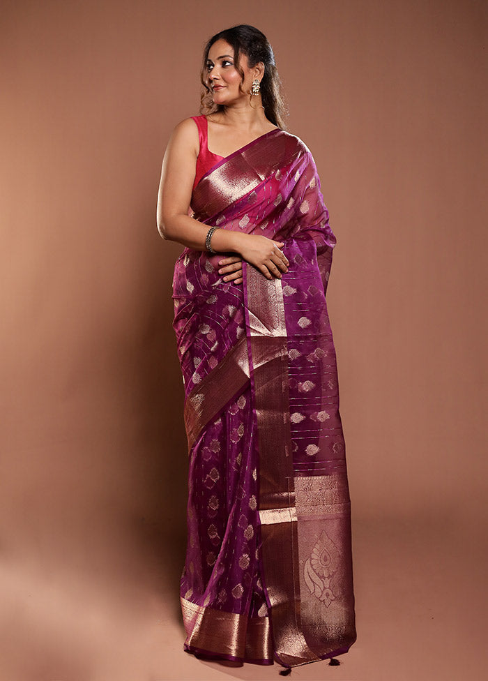 Purple Organza Saree With Blouse Piece