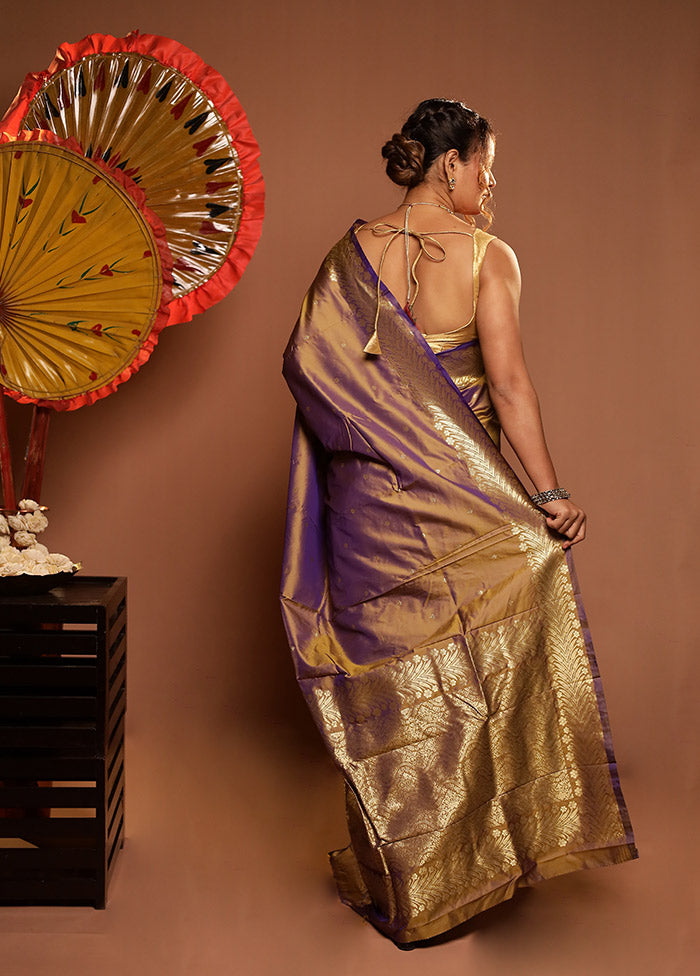 Purple Kanjivaram Silk Saree With Blouse Piece