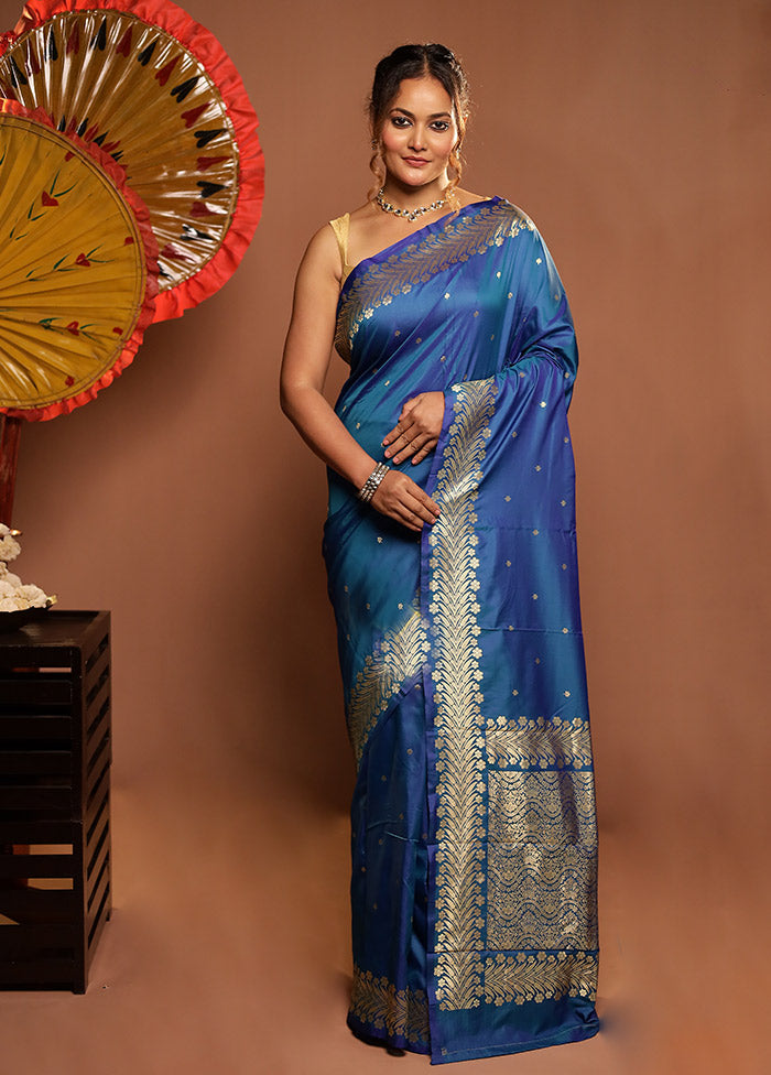Blue Kanjivaram Silk Saree With Blouse Piece