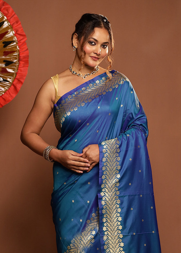 Blue Kanjivaram Silk Saree With Blouse Piece