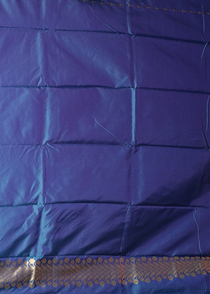 Blue Kanjivaram Silk Saree With Blouse Piece