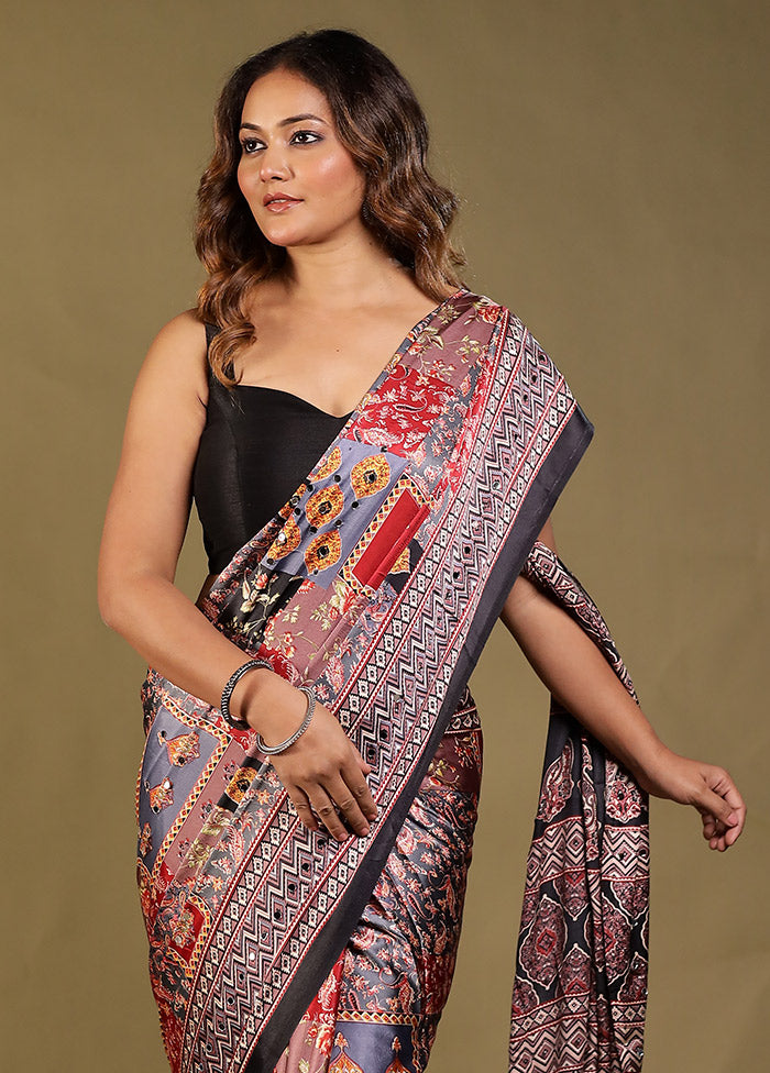 Pink Printed Silk Saree Without Blouse Piece