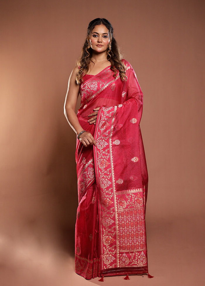 Pink Cotton Saree With Blouse Piece