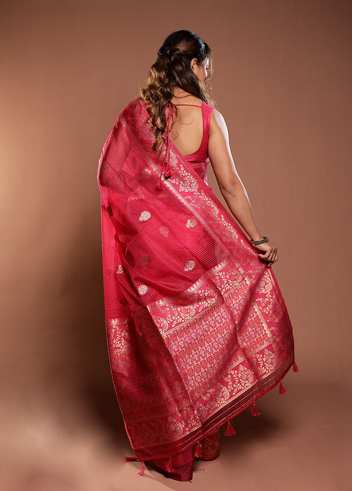 Pink Cotton Saree With Blouse Piece