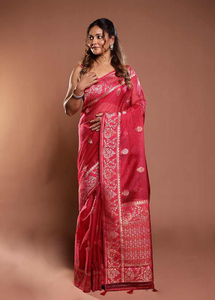 Pink Cotton Saree With Blouse Piece