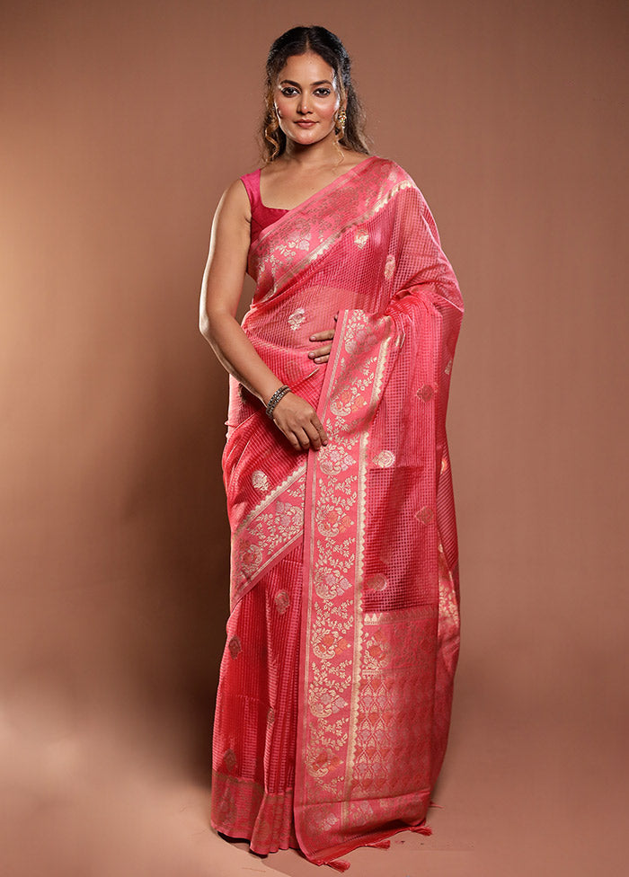 Pink Cotton Saree With Blouse Piece