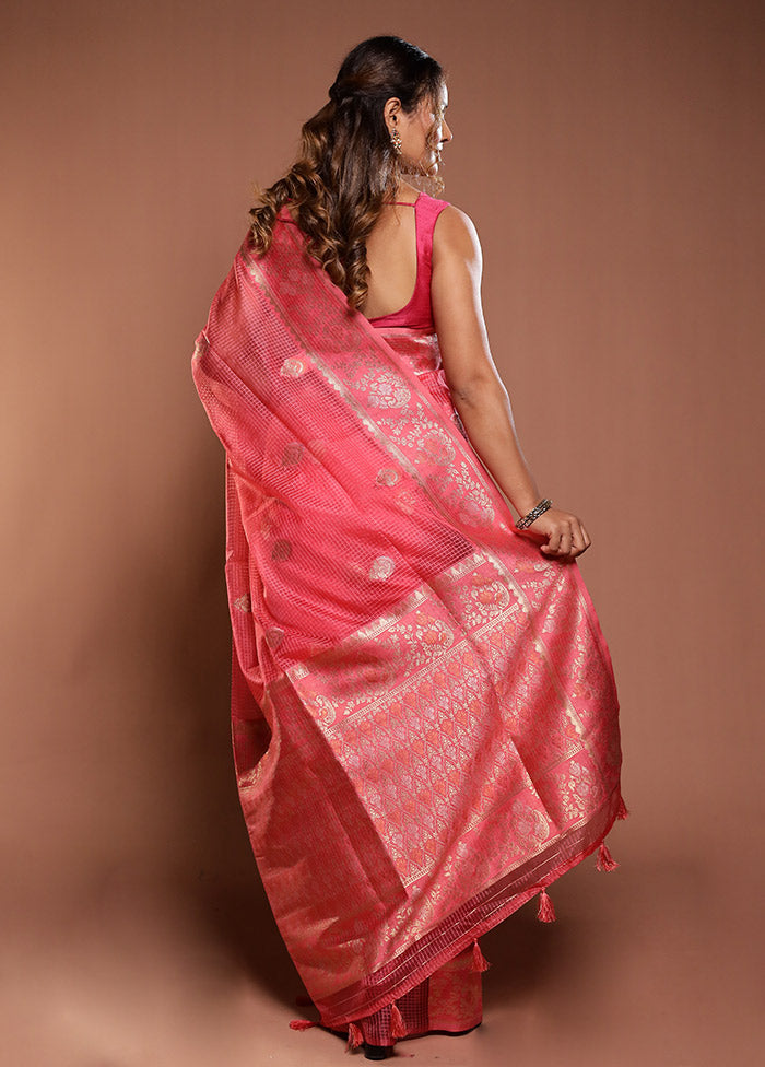 Pink Cotton Saree With Blouse Piece