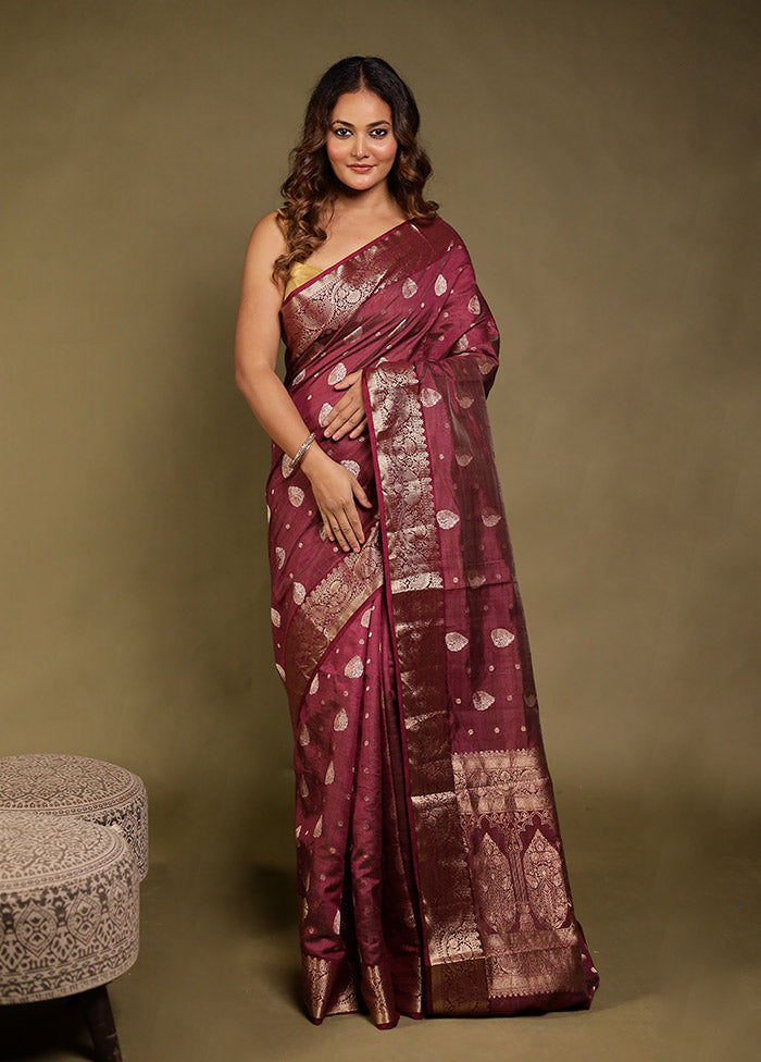 Maroon Dupion Silk Saree With Blouse Piece